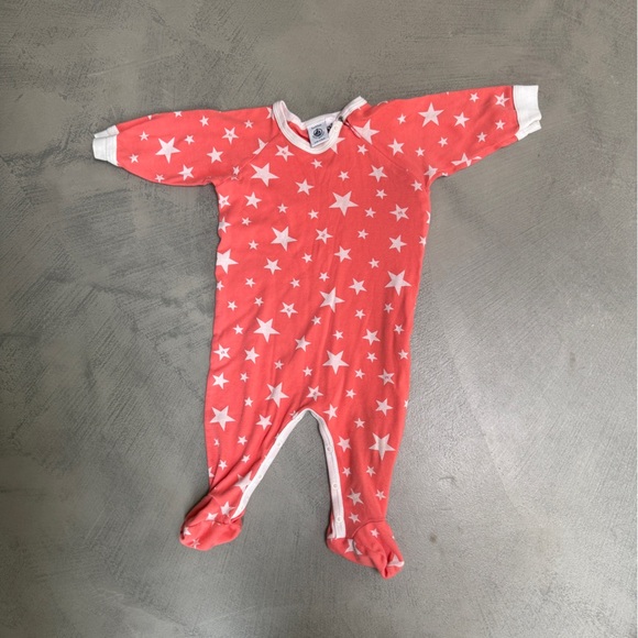 Petite Bateau Baby Orange Footed Onsie wiht White Printed Star Graphic {3-6 Mont - Picture 2 of 3